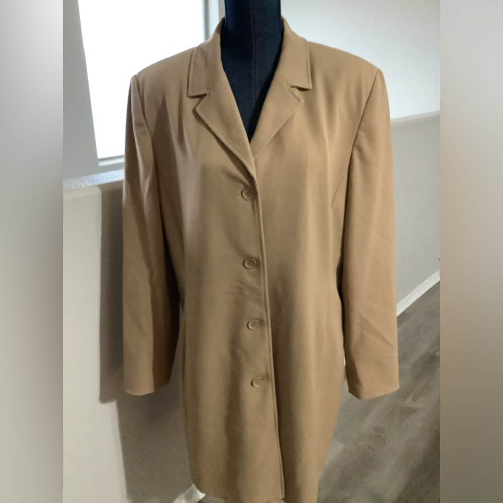 Apostrophe Stretch Tan Button Up Trench Formal Dress Coat Women's Size Medium